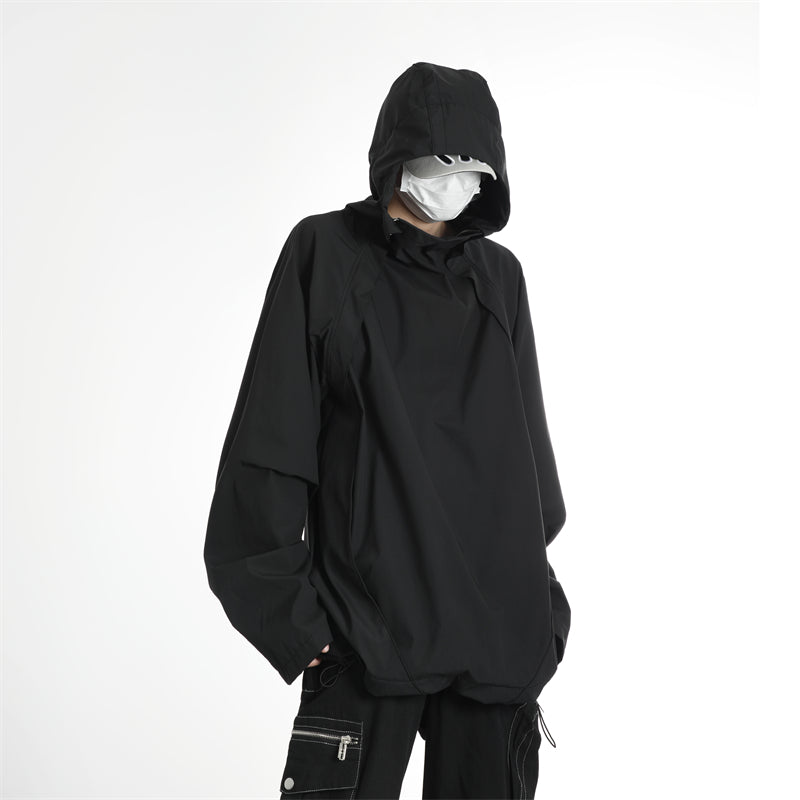 Double Zipper Hooded Windbreaker Jacket black