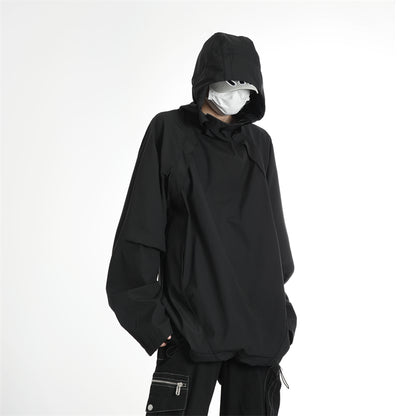 Double Zipper Hooded Windbreaker Jacket black