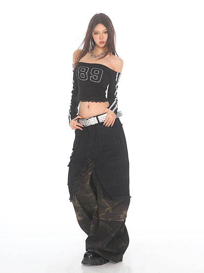 Deconstructed Denim Cargo Utility Pants