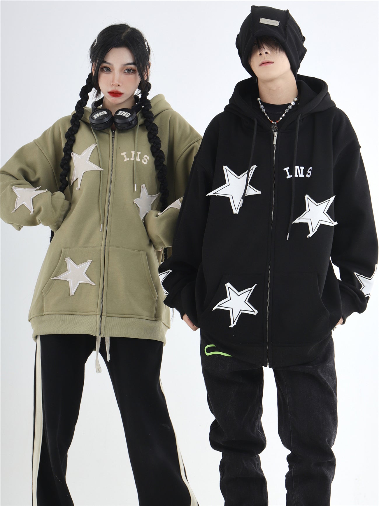 Star Patch Zip Hoodie
