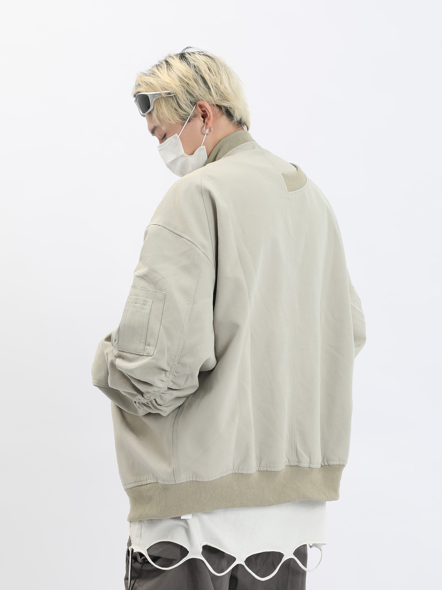 Ruched Sleeve Bomber Jacket