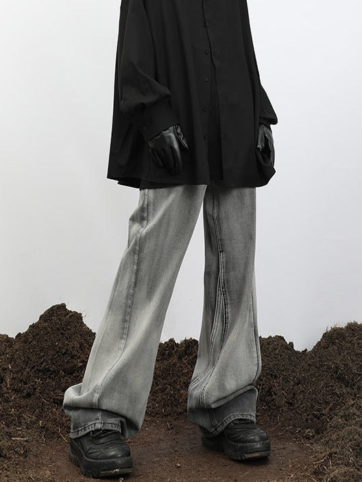 Wide Leg V Distressed Jeans