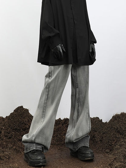 Wide Leg V Distressed Jeans