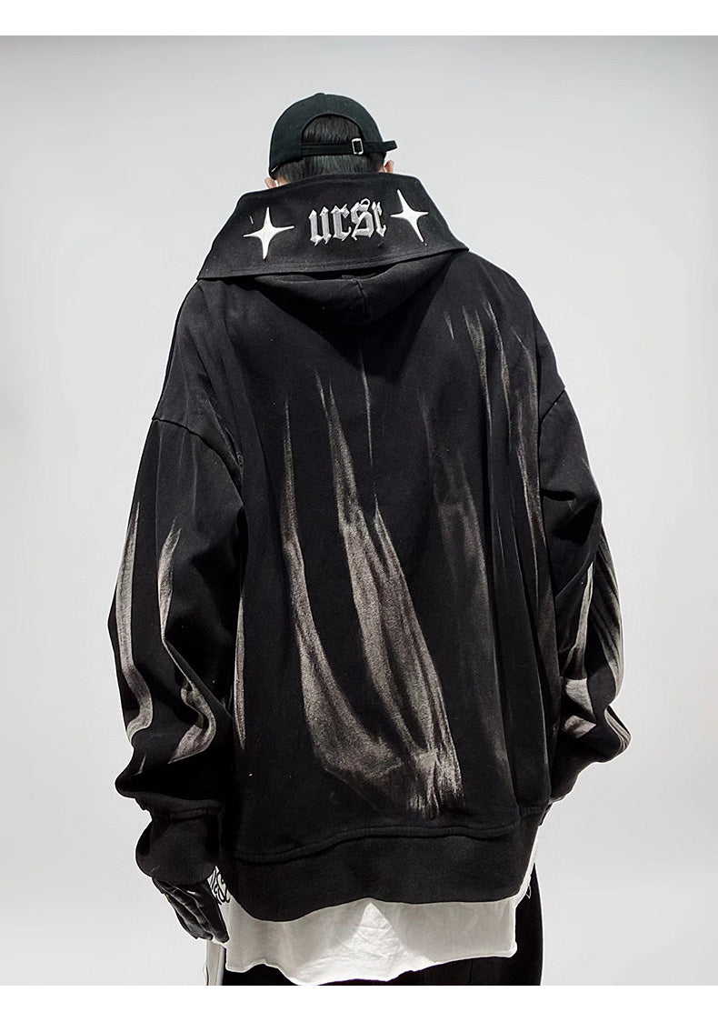 Techwear Wrapped Neck Graffiti Paint Hoodie