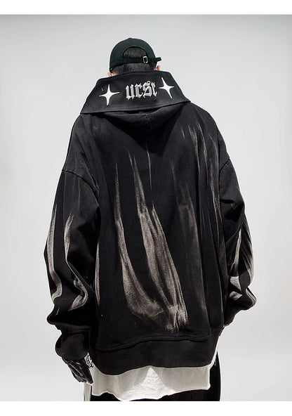 Techwear Wrapped Neck Graffiti Paint Hoodie