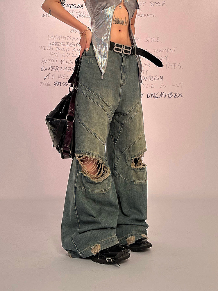 Wide Leg Shredded Jeans