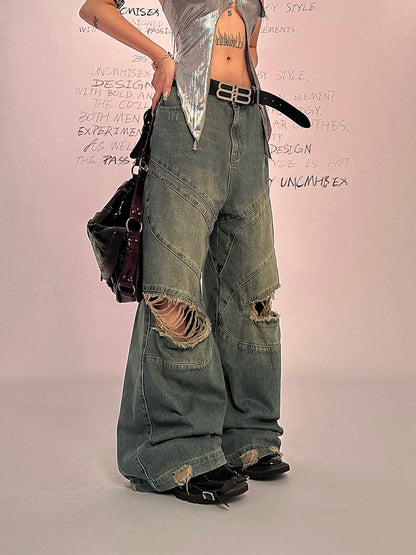 Wide Leg Shredded Jeans
