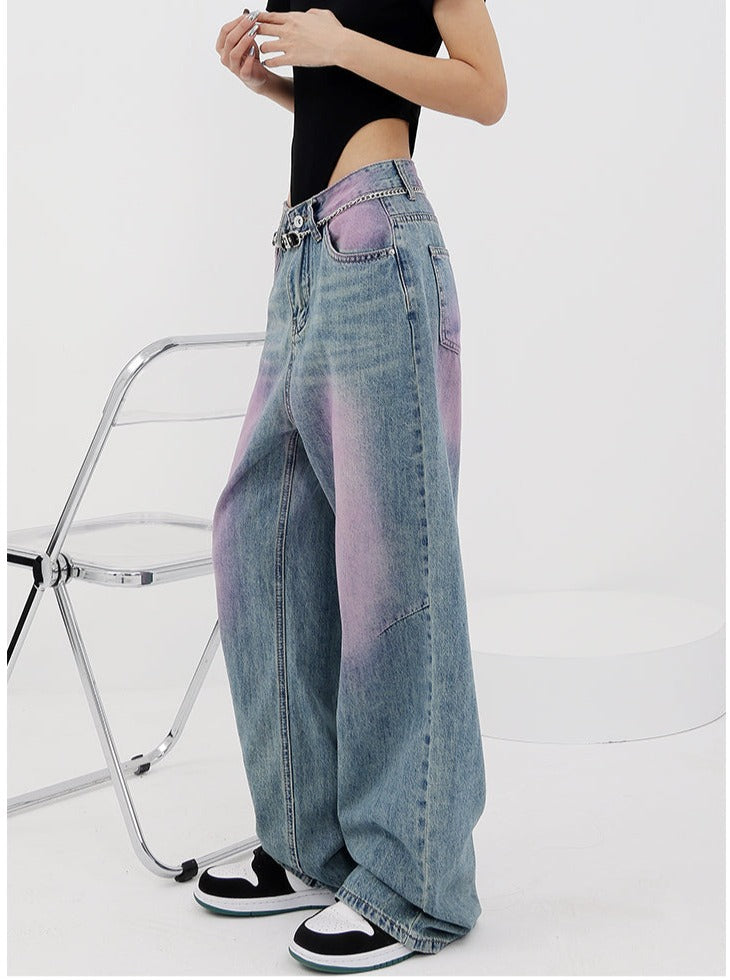 Pink Distressed Baggy Jeans