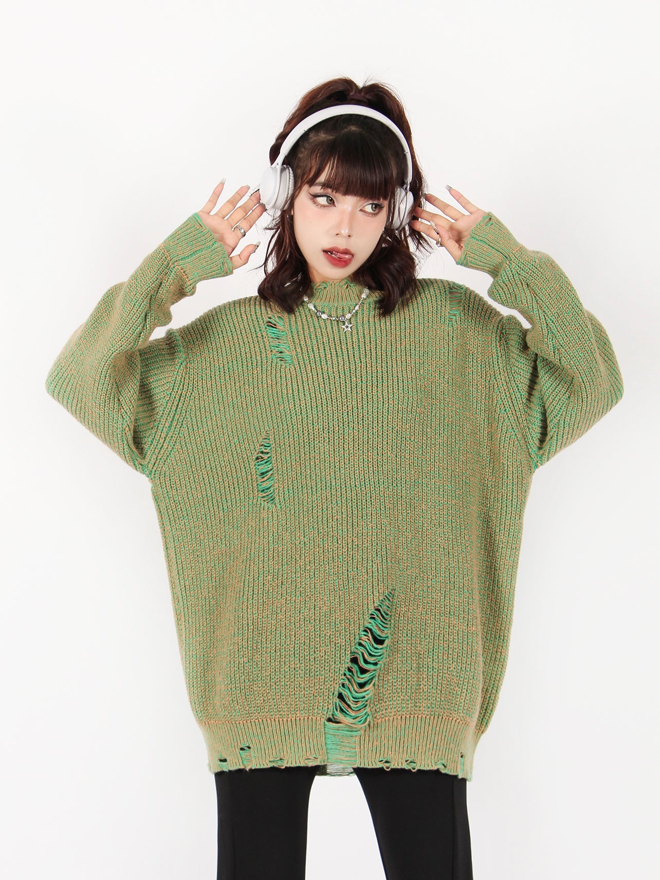 Two Toned Destroyed Sweater