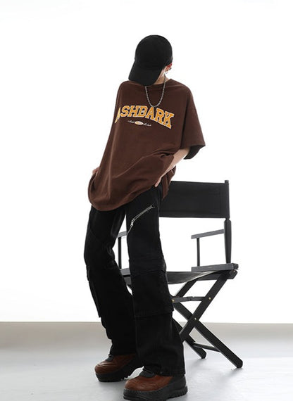 Zipper Flared Cargo Jeans