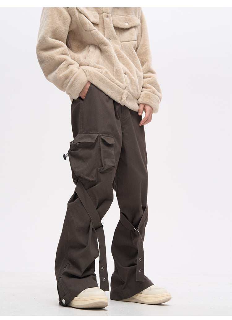 Streetwear Brown Strapped Cargo Pocket Pants