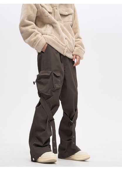 Streetwear Brown Strapped Cargo Pocket Pants