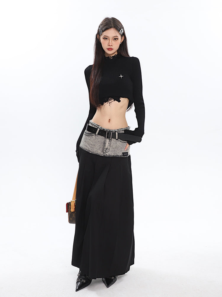 Destroyed Ribbed Long Sleeve Top