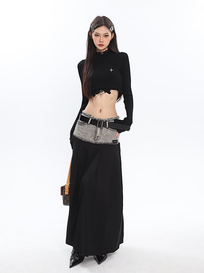 Destroyed Ribbed Long Sleeve Top