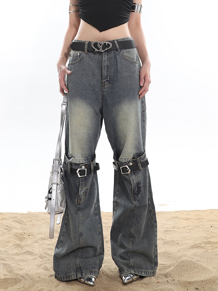 Buckle Knee Distressed Jeans