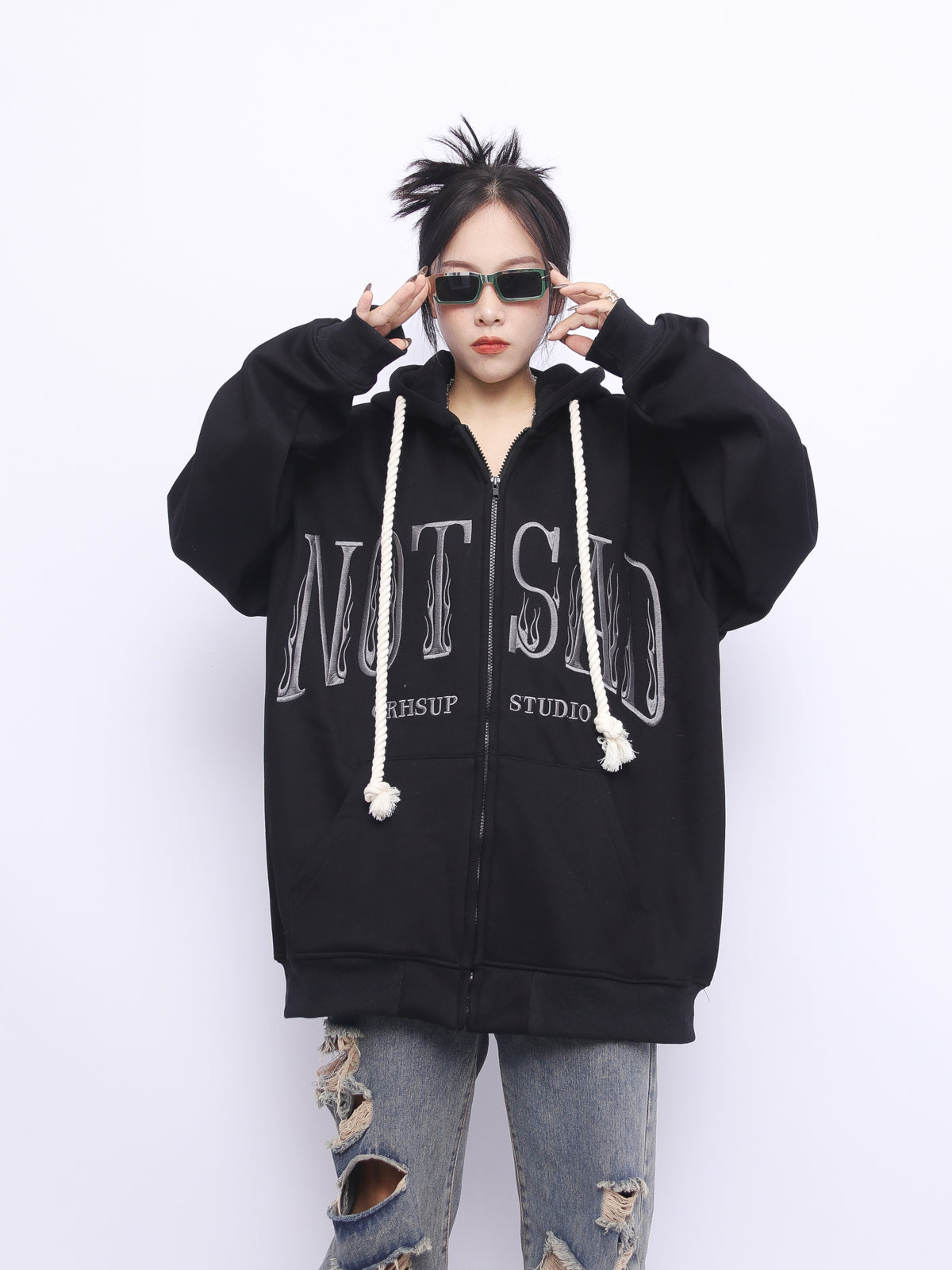 Not Sad Embroidered Hoodie
