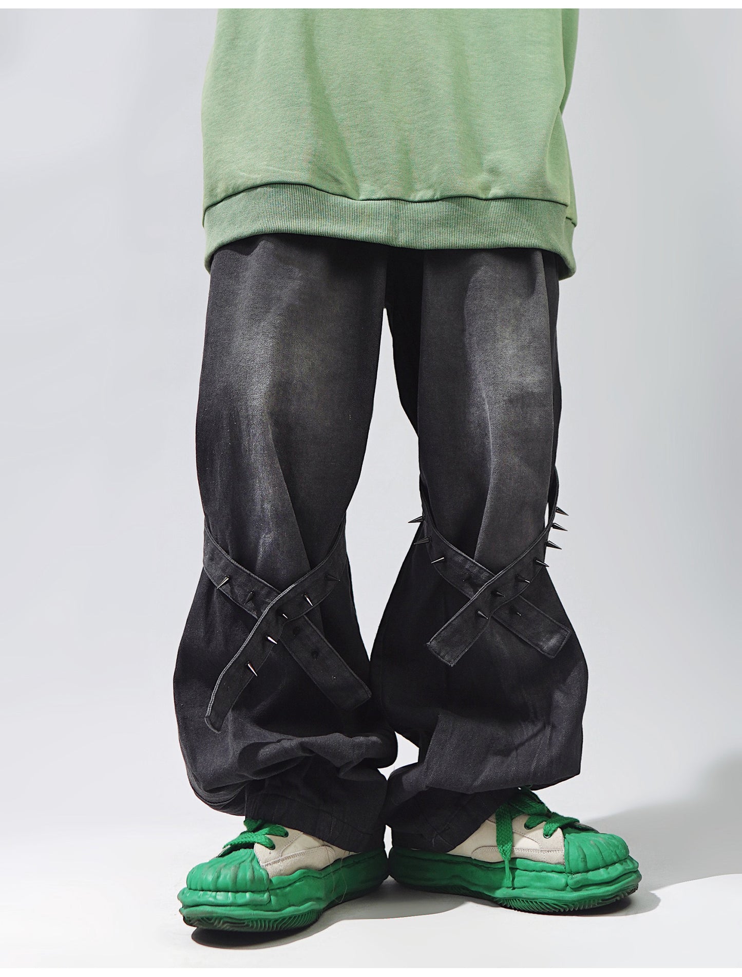 Spiked Cross Strap Jeans