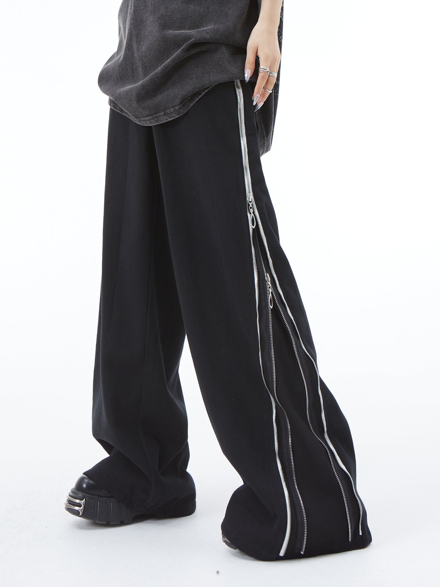 Zipper Wide Leg Jeans