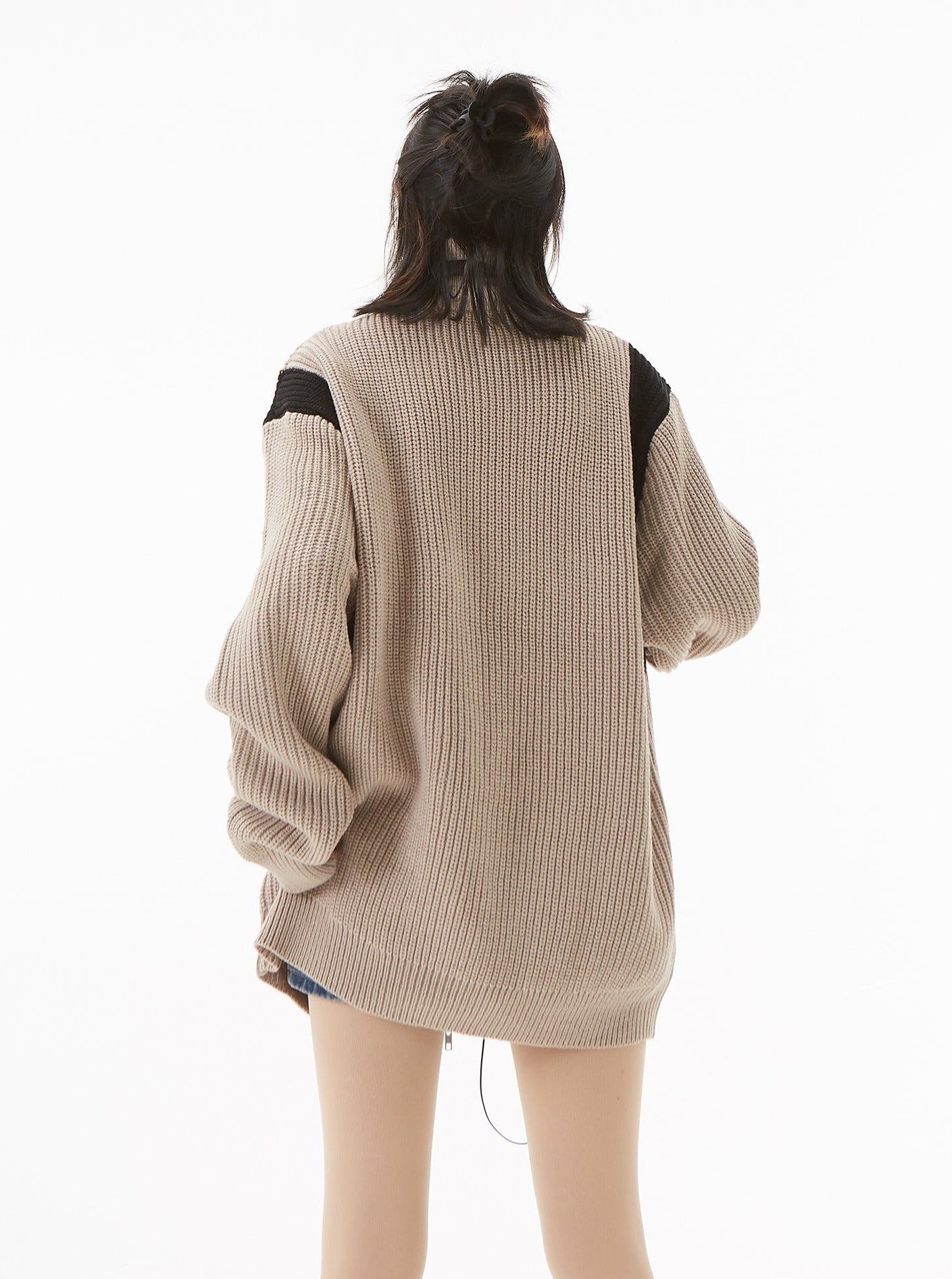 Contrast Knit Zip Sweater Cardigan