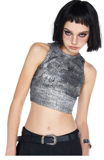 Metallic Silver Cropped Top