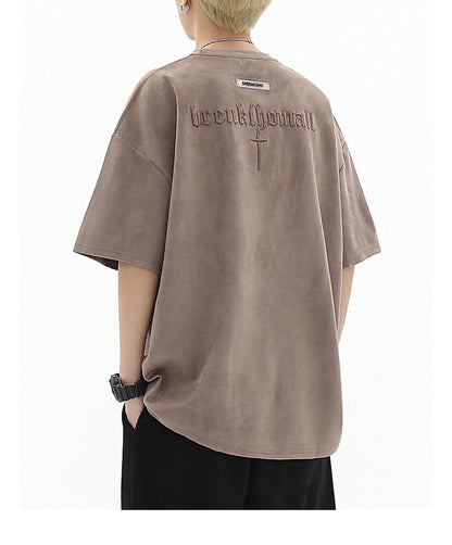 Cross Embroidered Sueded T-Shirt