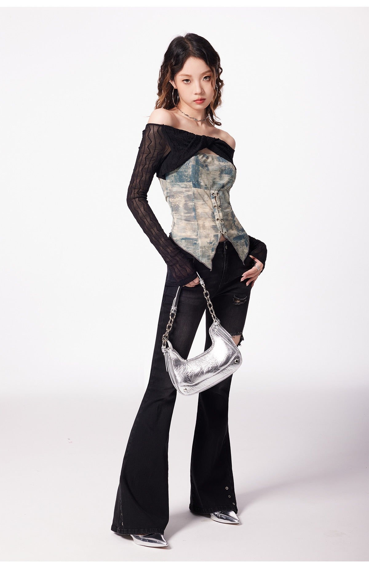 Off Shoulder Bodice Long Sleeve Top