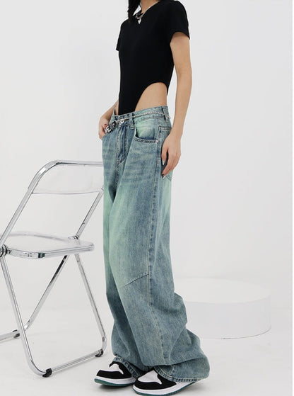 Pink Distressed Baggy Jeans