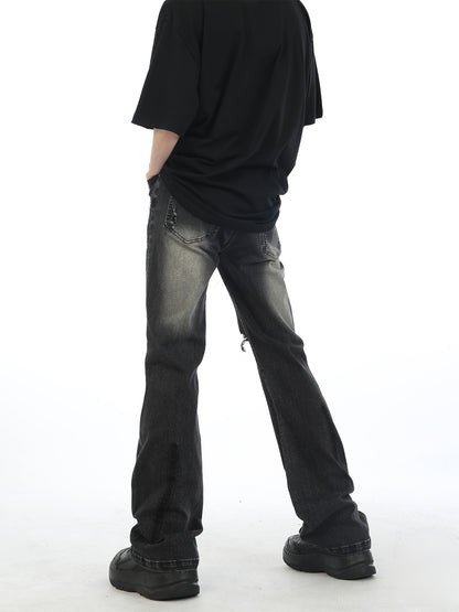 Slash Distressed Straight Leg Jeans