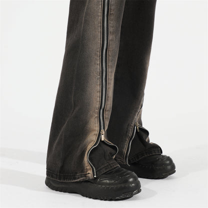 Side Zipper Distressed Jeans