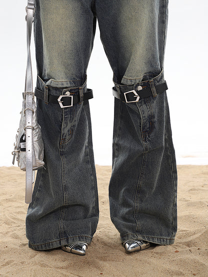 Buckle Knee Distressed Jeans
