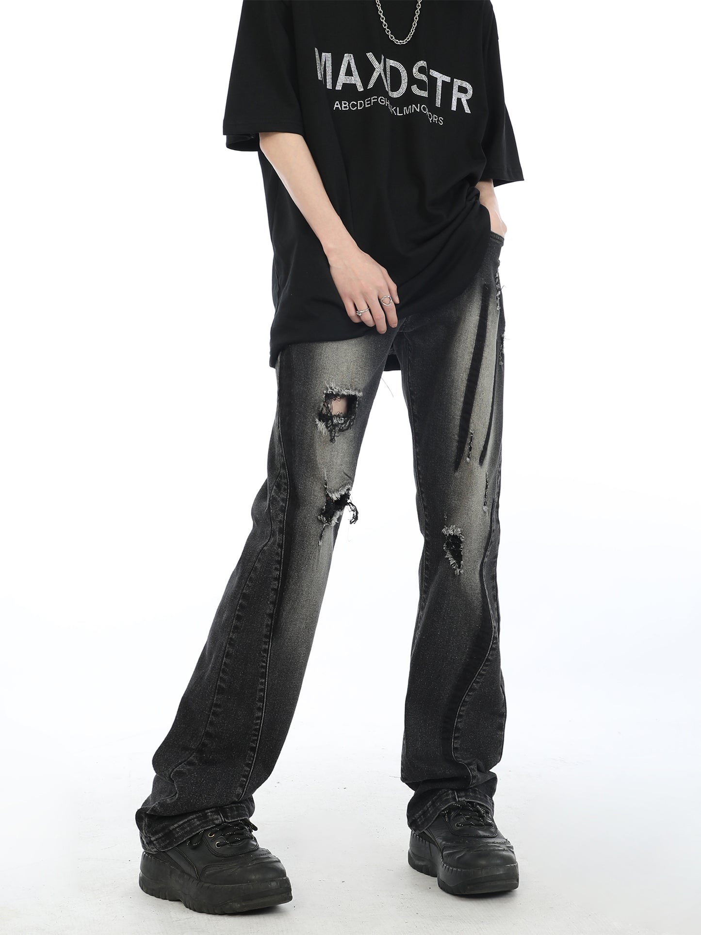 Slash Distressed Straight Leg Jeans