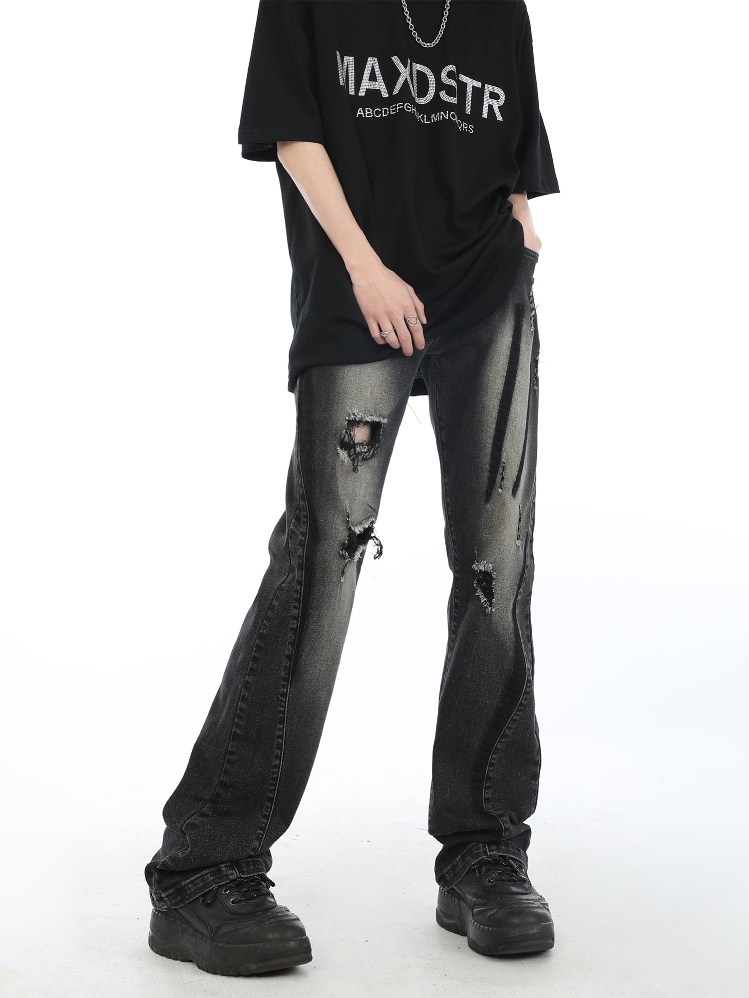 Slash Distressed Straight Leg Jeans