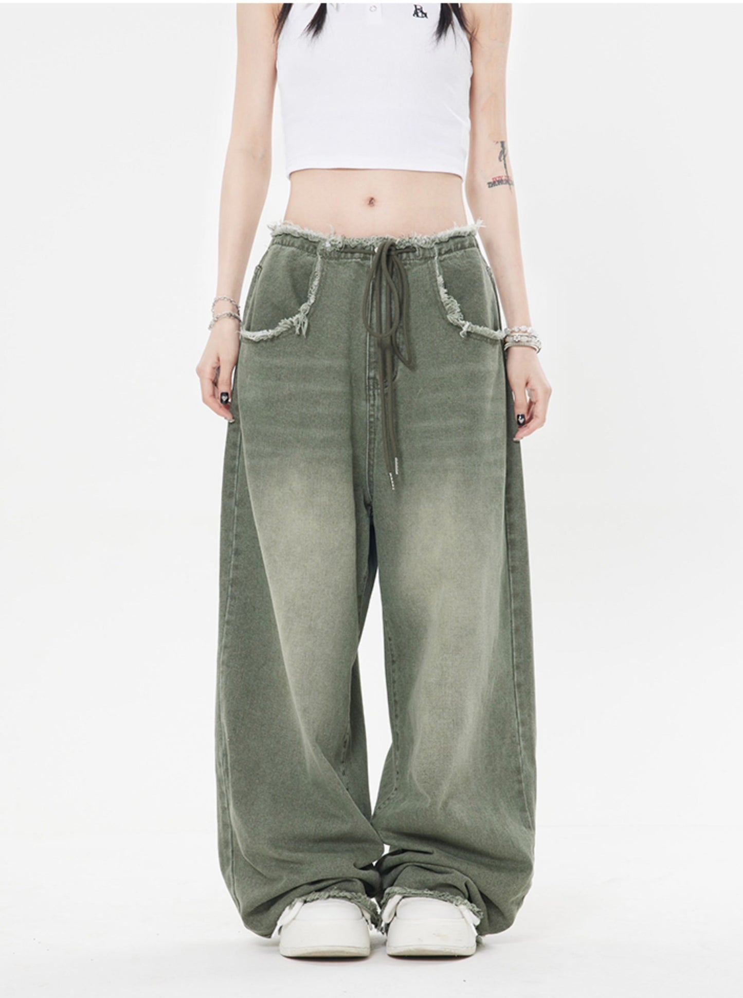 Raw Edge Wide Leg Jeans