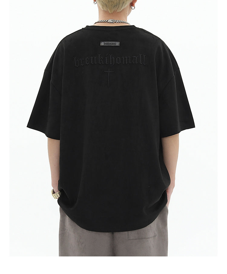 Cross Embroidered Sueded T-Shirt