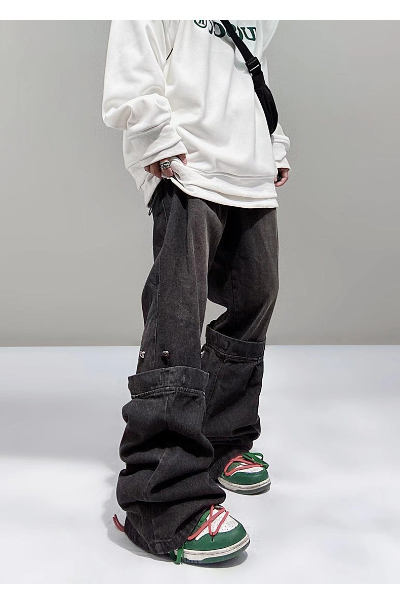 Streetwear Faux Snap Wide Leg Baggy Jeans
