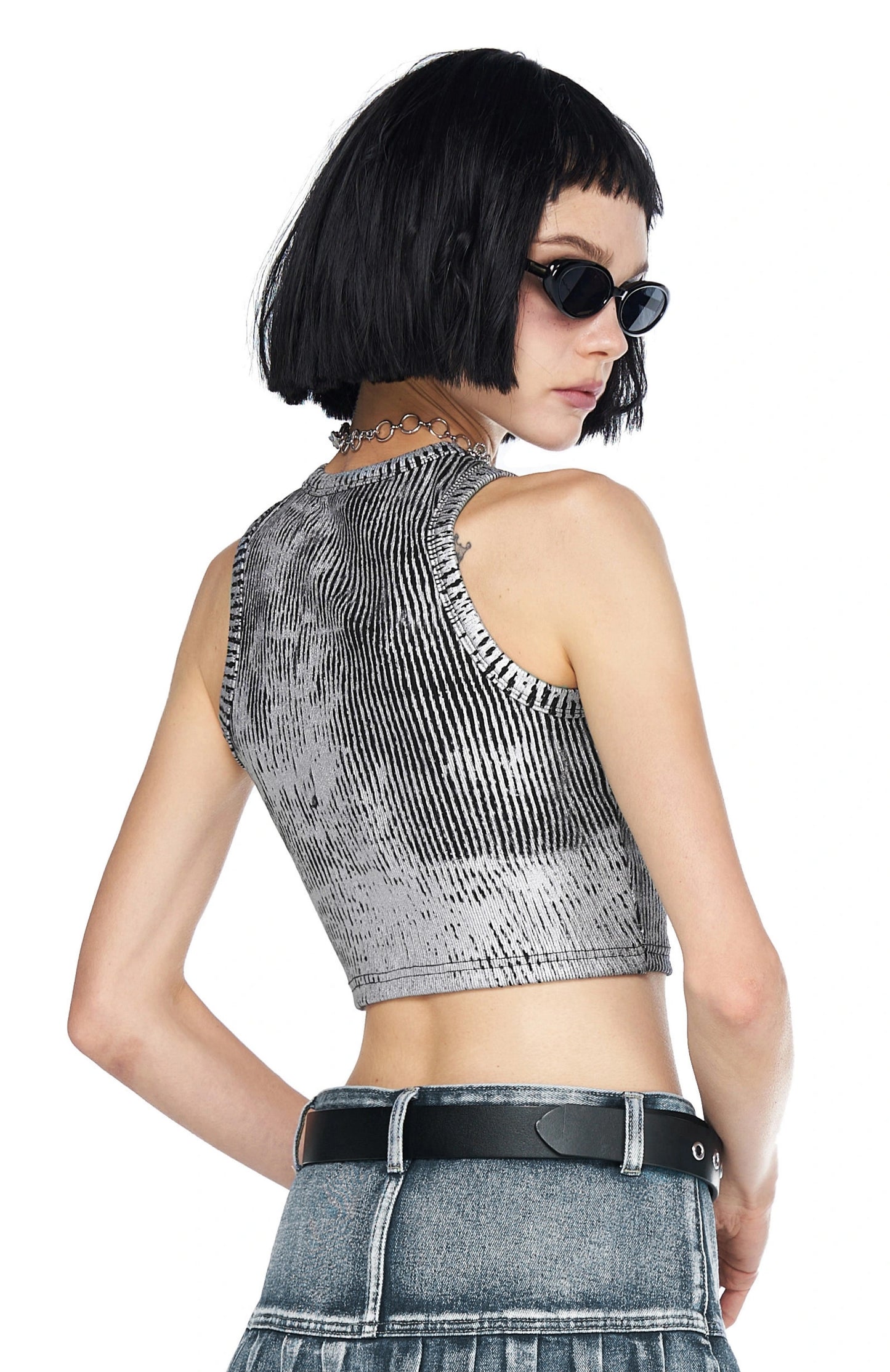 Metallic Silver Cropped Top