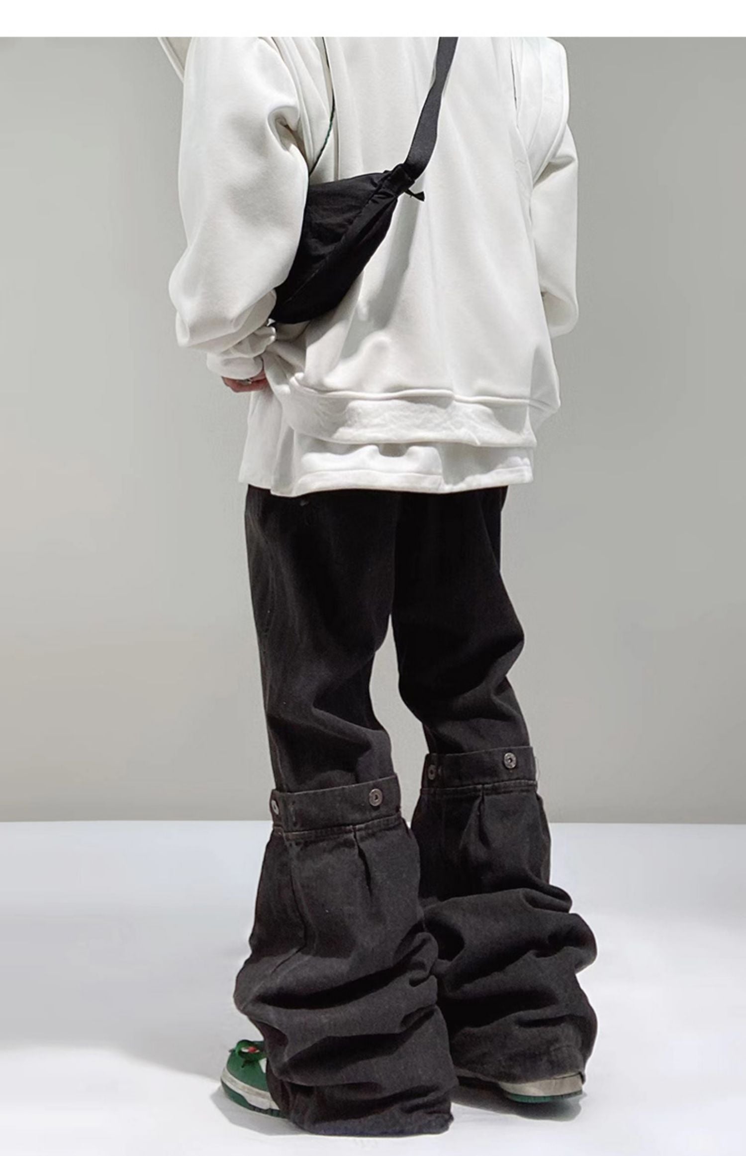 Streetwear Faux Snap Wide Leg Baggy Jeans