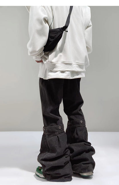 Streetwear Faux Snap Wide Leg Baggy Jeans