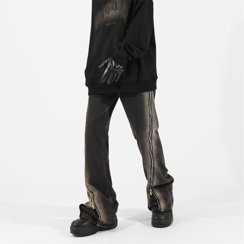 Side Zipper Distressed Jeans