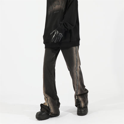 Side Zipper Distressed Jeans