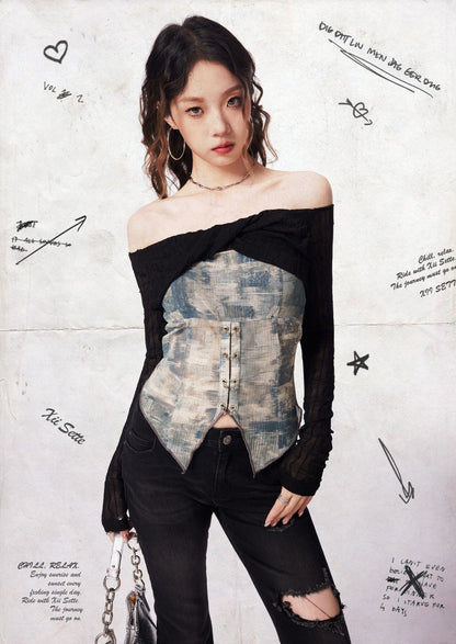 Off Shoulder Bodice Long Sleeve Top