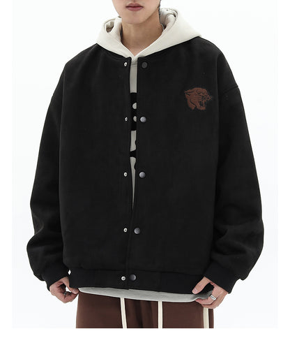 Panther Faux Suede Bomber Jacket