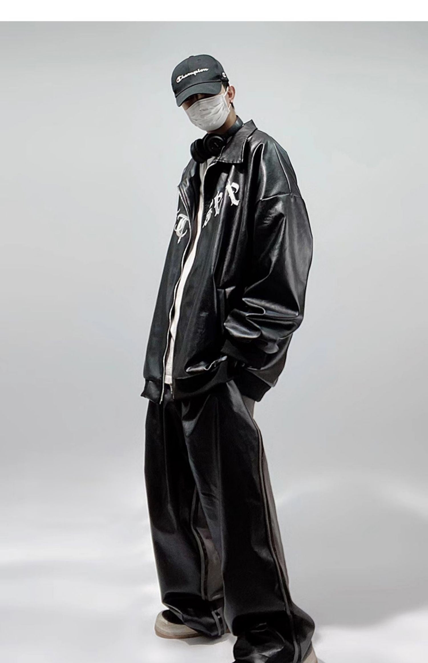 Streetwear Cross Faux Leather Bomber Jacket