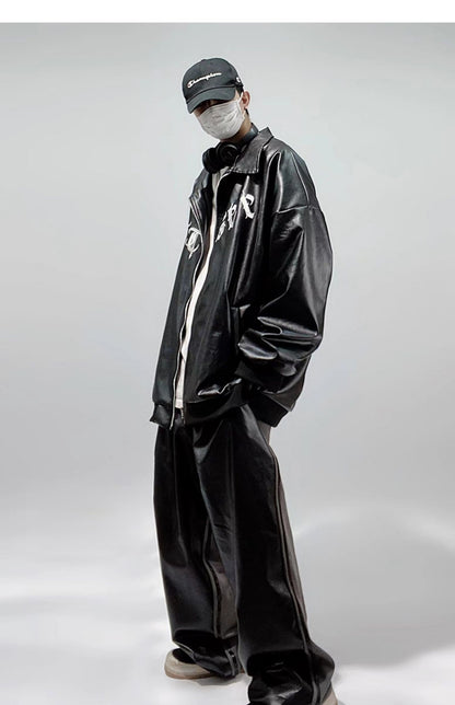 Streetwear Cross Faux Leather Bomber Jacket