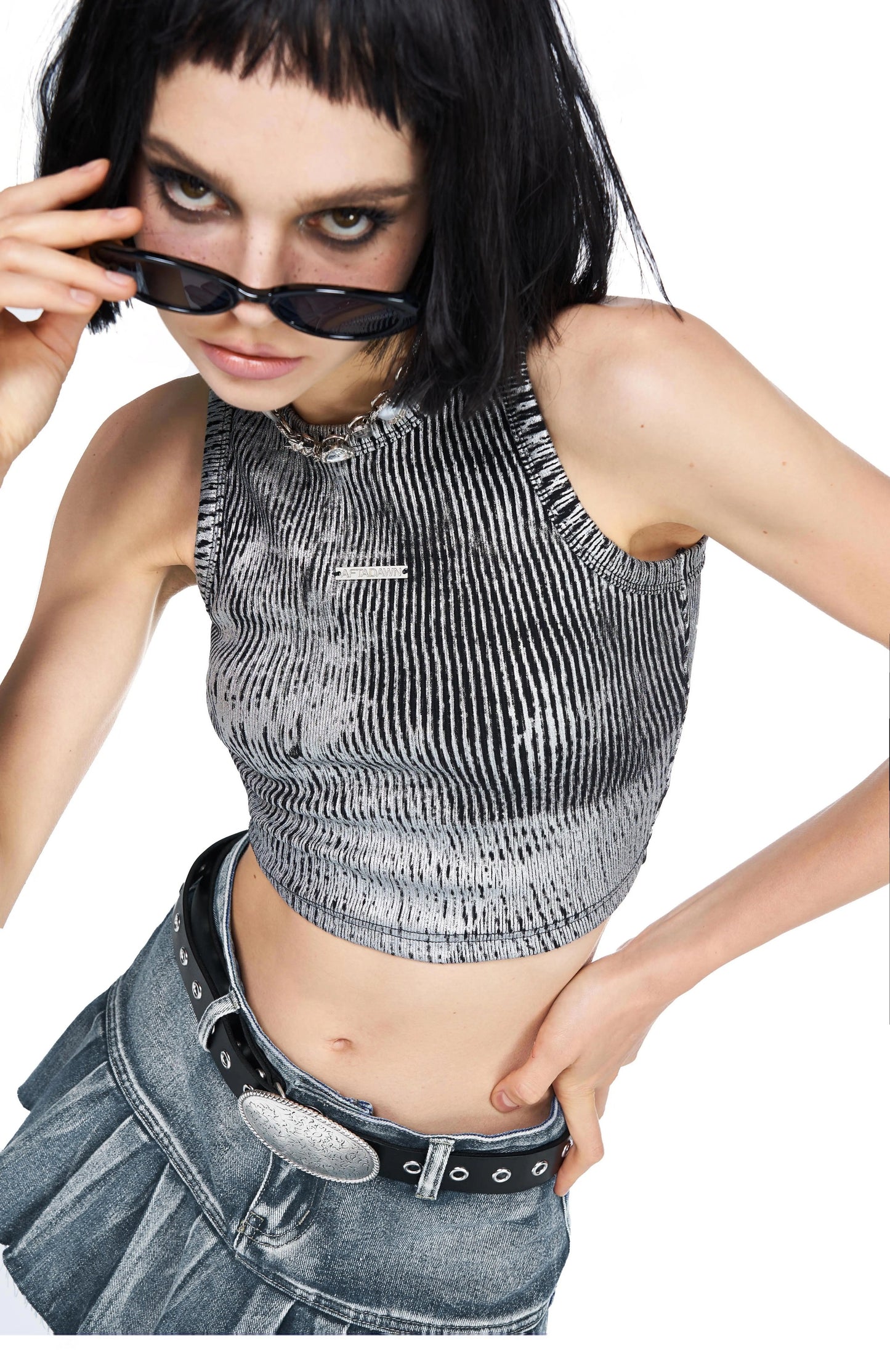 Metallic Silver Cropped Top