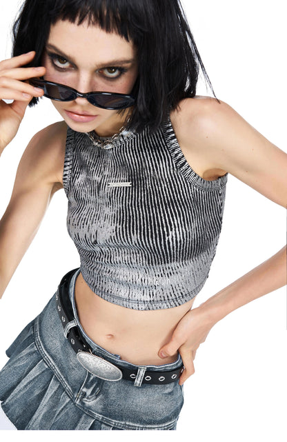 Metallic Silver Cropped Top