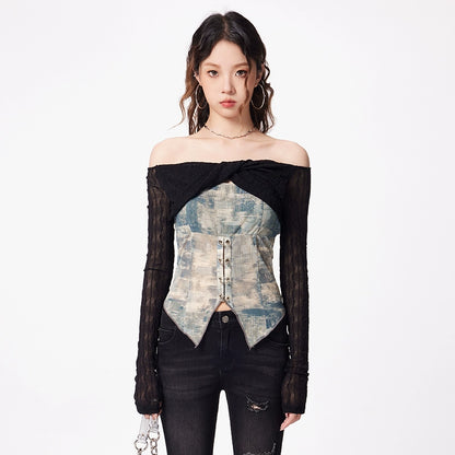 Off Shoulder Bodice Long Sleeve Top