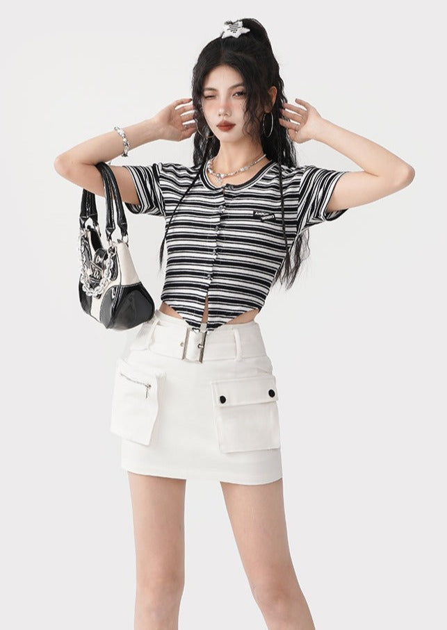 Striped Button Up Crop Top