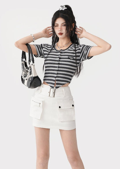 Striped Button Up Crop Top