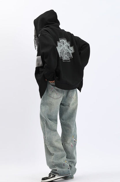 Paint Splash Embroidered Straight Leg Jeans